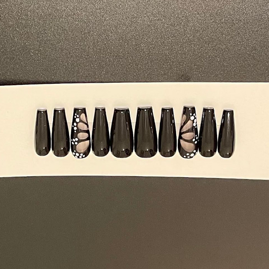 Hand Crafted "Black & Butterfly" Nail Set