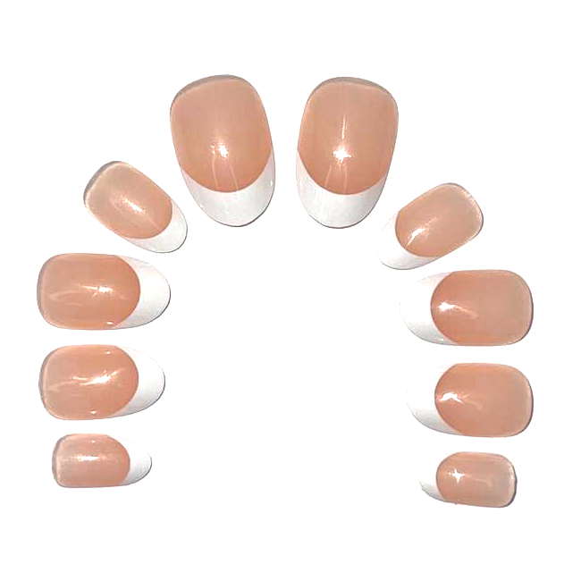 Nude with White Rounded Tip Press On Set