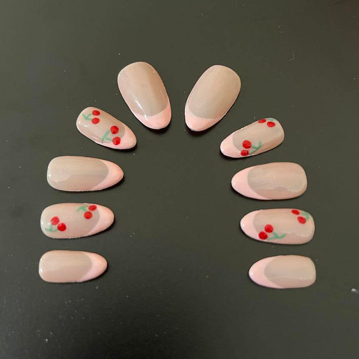 Hand Crafted Pink Cherry Nail Set