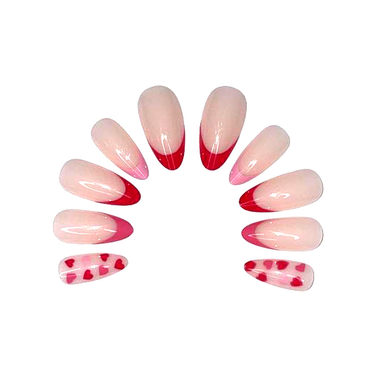 Pink and Red Round Tip Press On Nail Set