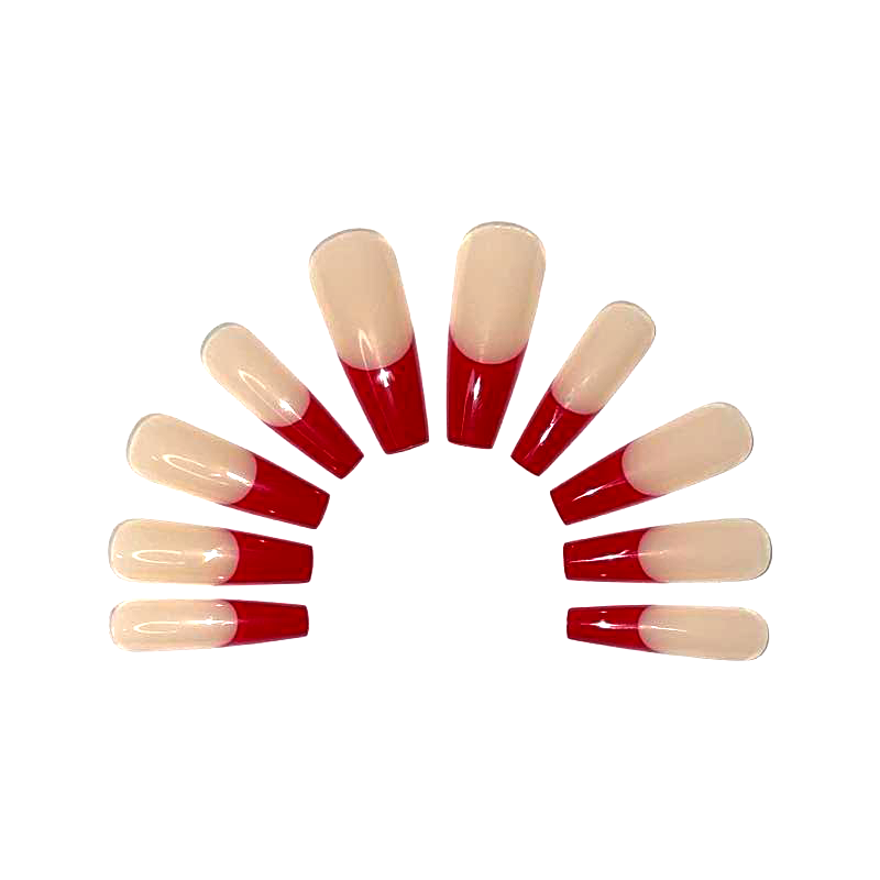 Ruby Red and Nude Square Tip Press On Set